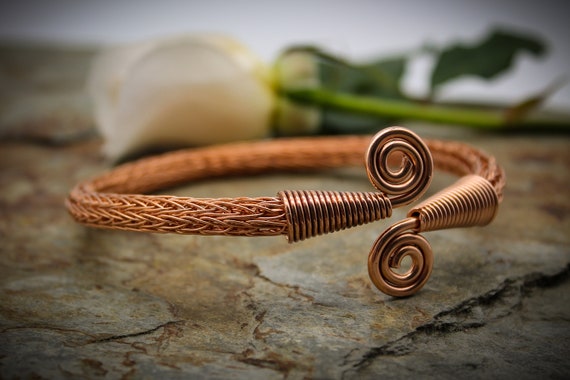 Double Spiral Viking Knit Armlet Copper Arm Bracelet Cuff Small