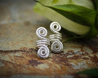 Sterling Silver Double Spiral Hair/Beard Rings: Viking Braid Jewelry (Pair)