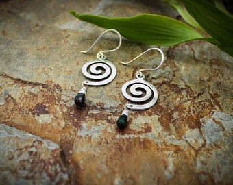 Spiral drop Earrings - faceted Smokey Ethiopian Opal and sterling Silver