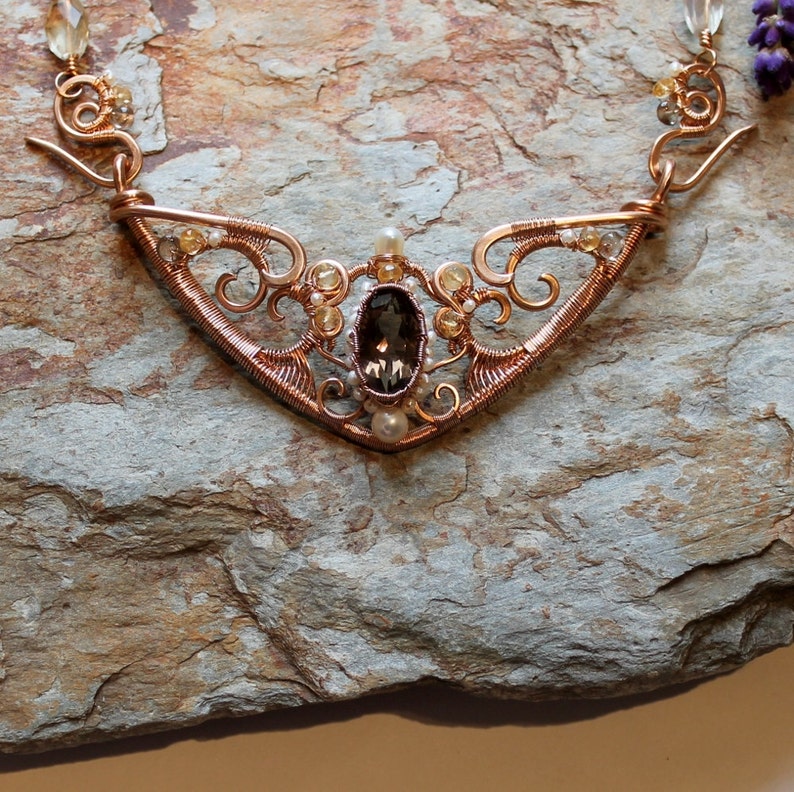 Celtic Queen Necklace Bronze wire with Smokey Quartz Etsy