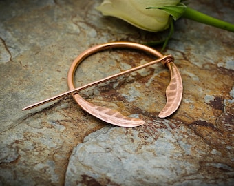 Penannular Brooch - Forged Feather Copper - Celtic , Viking or Scottish pin