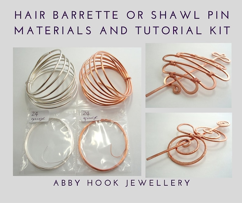 Hair Barrette or Shawl pin Materials and tutorial Kit Wire jewelry Hair Clip kit image 1