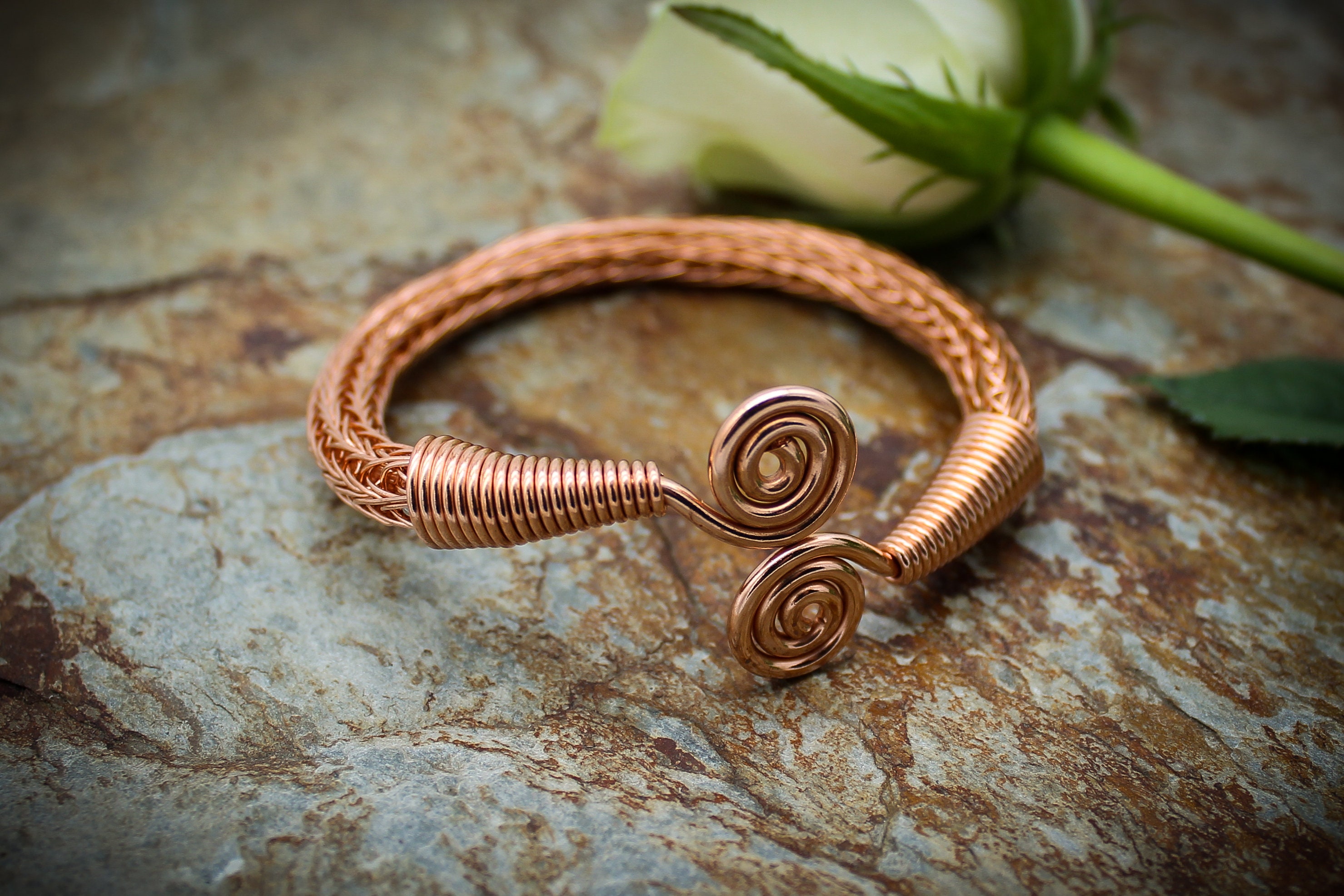 Double Spiral Viking Knit Bracelet - Copper, Arm Bangle
