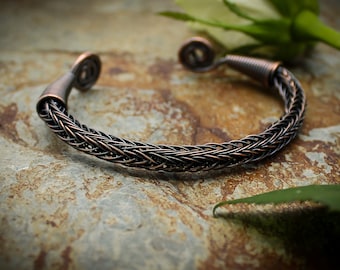 Viking Knit Wrist Torc - oxidised Copper - medium, Celtic Torq or Torque - Large