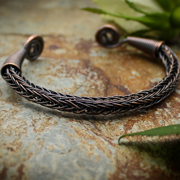 Viking Knit Wrist Torc - oxidised Copper - medium, Celtic Torq or Torque - Large