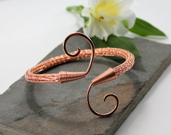 Double spiral Viking Knit Armlet - Copper, Arm bracelet, Cuff
