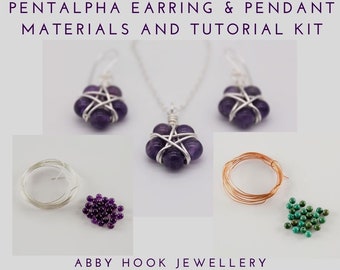 Pentalpha Earring & Pendant jewelry making Kit - Makes 2  Earrings and 2  Pendants - includes materials and tutorial