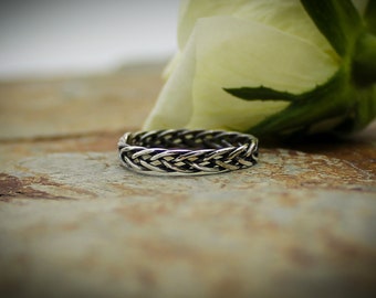 Braided band sterling silver ring - narrow - handmade his and hers gift - unisex jewelry