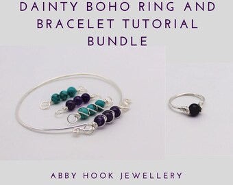 Dainty Boho Ring and Bracelet bundle, Wire Jewelry Tutorial, 2 PDF Files instant download