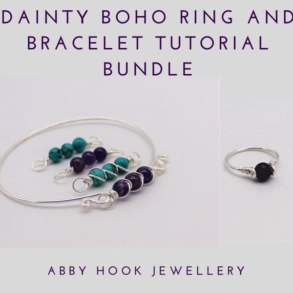 Dainty Boho Ring and Bracelet bundle, Wire Jewelry Tutorial, 2 PDF Files instant download