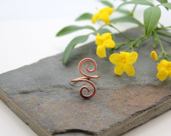 Single Wrap Double Spiral copper Adjustable ring - size 5 to 7 (UK J1/2 to O)