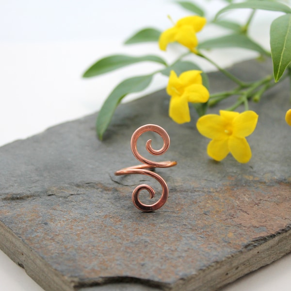 Adjustable Copper Ring: Double Spiral Design, Size 5-7