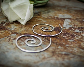 Ammonite open spiral tribal earrings - 1mm sterling silver