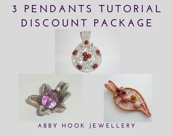 E Tutorial discount pack '3 Pendants' - 3 wire jewelry lessons - PDF files instant download with bonus chain tutorial