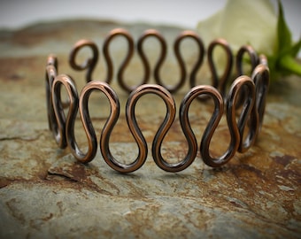 Wave Copper Armlet, Upper Arm bracelet, cuff - adjustable large, Bohemian jewelry