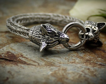 Wolf Head Chunky Viking Bracelet - Stainless Steel Jewelry for Men and Women - Norse Mythology