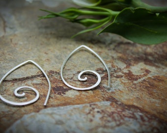 Ammonite open pointed spiral tribal earrings - 1mm sterling silver