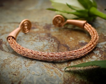 Viking Knit Wrist Torc - shiny Copper - Celtic Torq or Torque - Extra Large