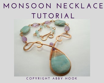 Monsoon Necklace, Wire Jewelry Tutorial, PDF File instant download with bonus chain and clasp tutorials