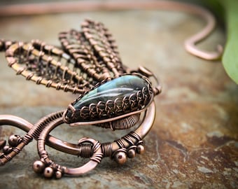 Neck Torc - Copper and Labradorite, Dragonfly Celtic Torq Or Torque