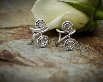 Sterling Silver Double Spiral Hair Cuff: Viking Beard Bead (Pair)