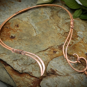 Asymmetrical open spiral copper and Turquoise neck torc