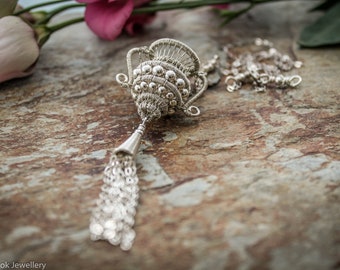 Aquarius Silver vase Sterling silver wire Necklace - wire woven three dimensional silver pendant