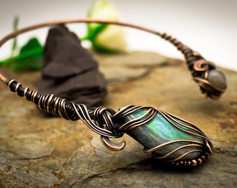 Neck Torc - Copper and Labradorite, Celtic Torq Or Torque - Ananda - Bliss