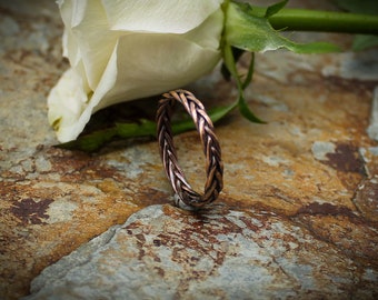 Braided band copper ring - narrow - handmade his and hers gift - unisex jewelry