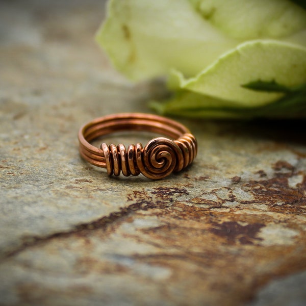 Spiral Love Knot Pinky or knuckle Ring - Copper - wire wrapped ring