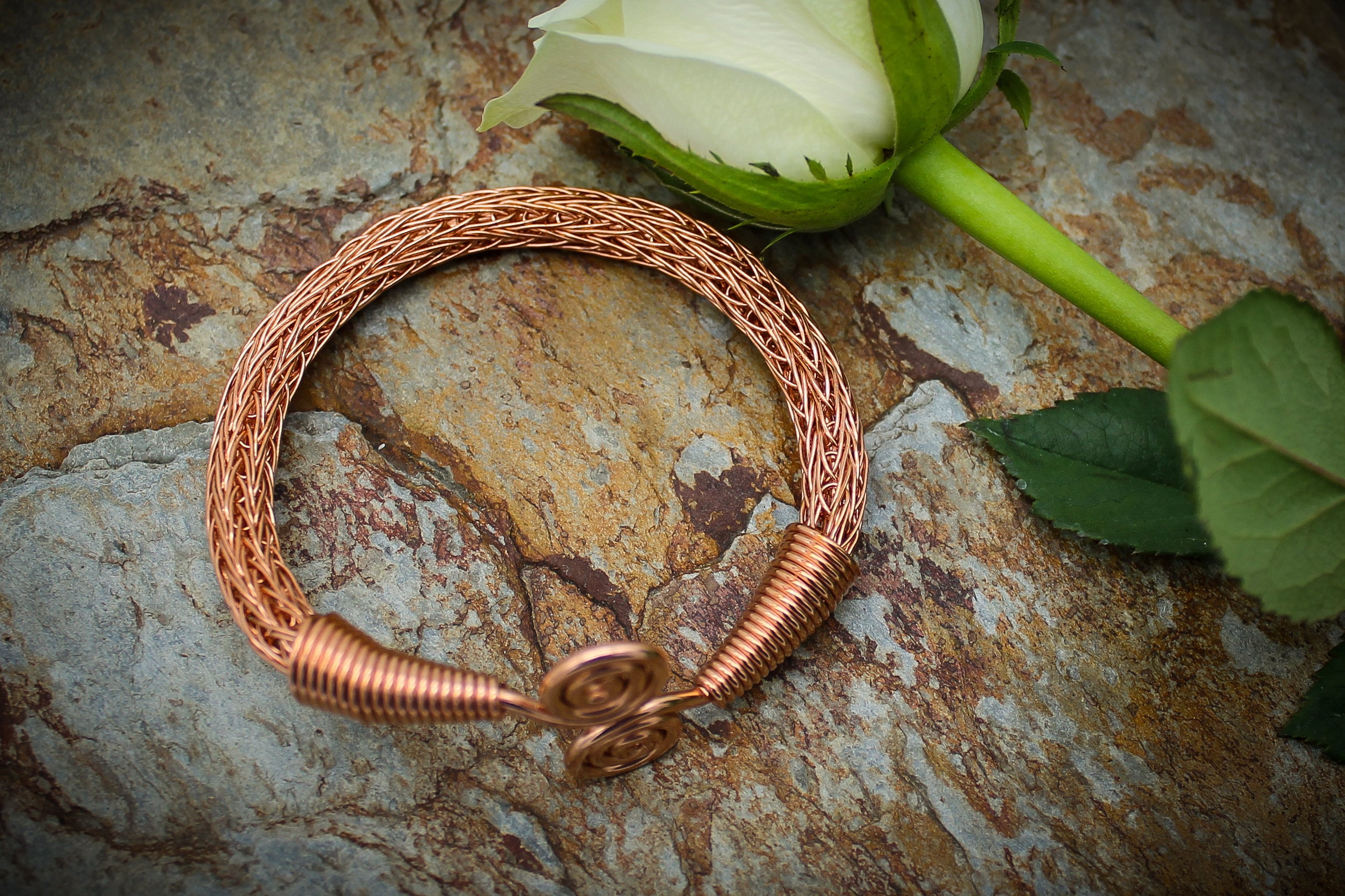 Double Spiral Viking Knit Bracelet - Copper, Arm Bangle