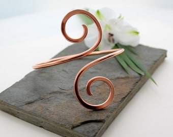 Copper Armlet - Double Spiral - Arm bracelet, Upper arm Cuff - small - Bohemian jewelry