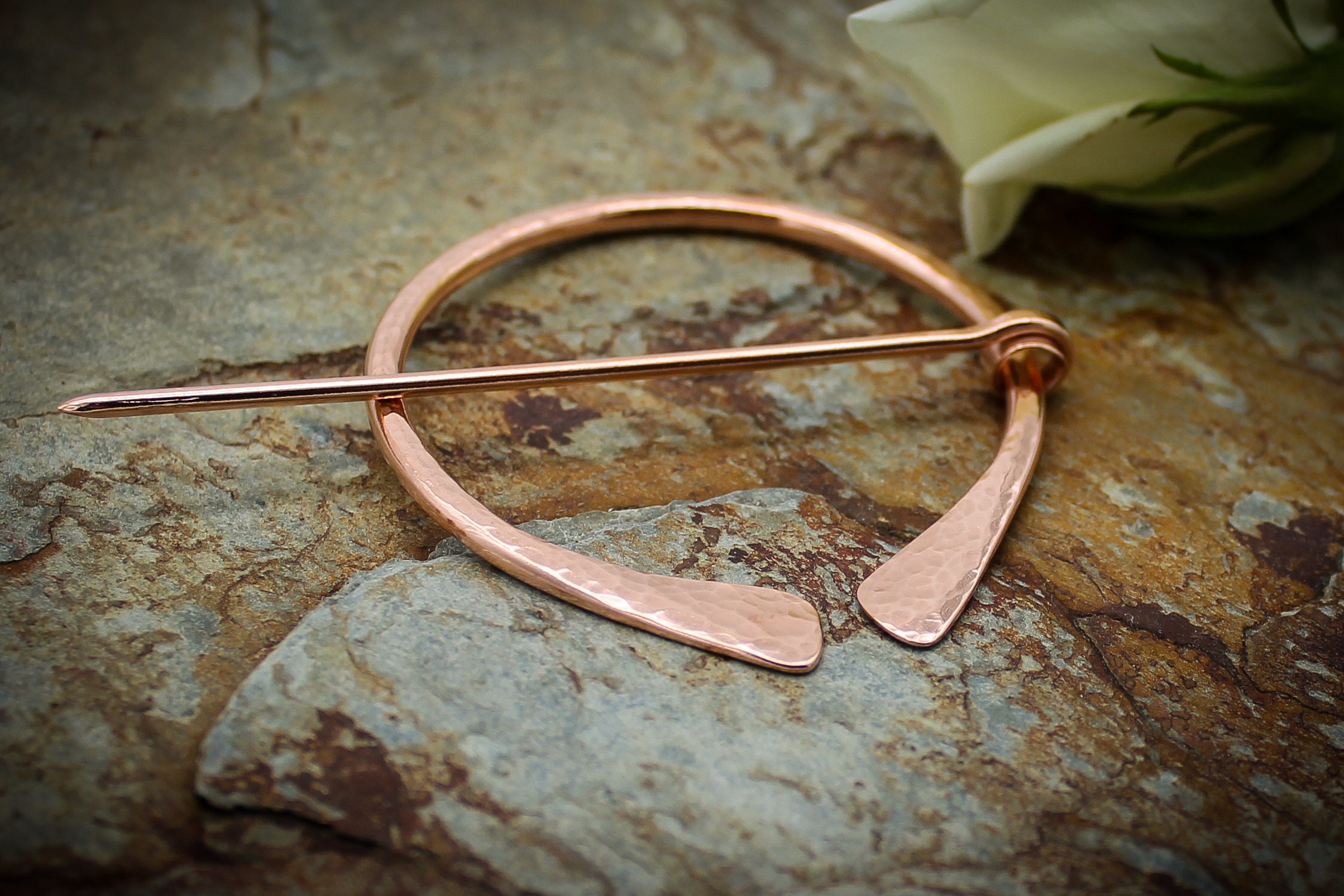 Penannular Brooch - Lightly Textured Shiny Copper - Large