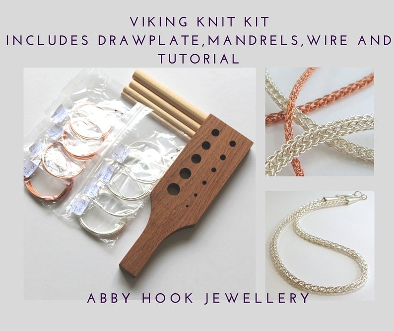 Viking Knit chain Kit includes Drawplate, mandrels, wire and tutorial Wire jewelry chain kit image 1