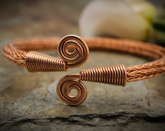 Double spiral Viking Knit Armlet - Copper, Arm bracelet, Cuff - small, mediumor large