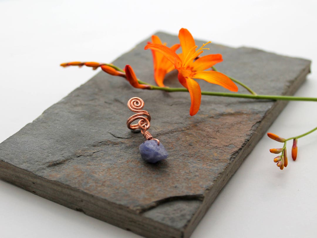 Copper Hair/beard Ring: Tanzanite Nugget, Viking Braid Bead - Etsy