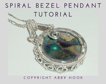 Spiral Bezel pendant, Wire Jewelry Tutorial, PDF File instant download with bonus chain tutorial
