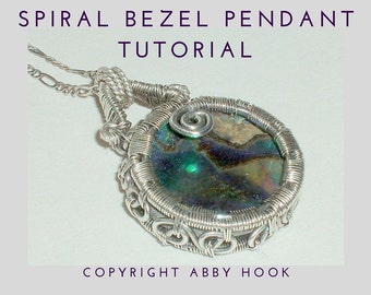 Spiral Bezel pendant, Wire Jewelry Tutorial, PDF File instant download with bonus chain tutorial