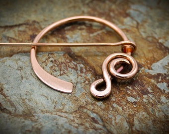 Penannular Brooch - Asymetrical Spiral Copper - Celtic , Viking or Scottish pin