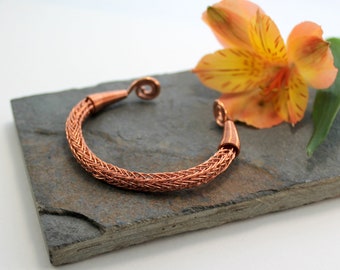 Viking Knit Wrist Torc - shiny Copper - Celtic Torq or Torque - Medium