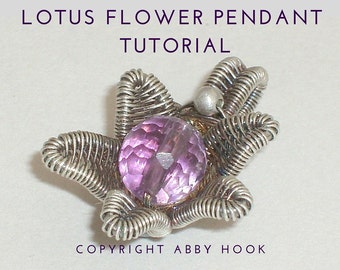 Lotus Flower Pendant, Wire Jewelry Tutorial, PDF File instant download with bonus chain tutorial