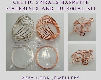 Celtic Spirals Hair Barrette or Bun Cage Materials and tutorial Kit - Wire jewelry Hair Clip kit