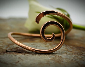 Copper Bracelet - Open Spiral - bangle, Arm Cuff - Bohemian jewelry