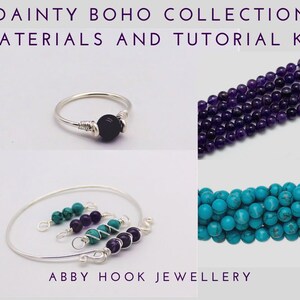 May include: A DIY jewelry making kit with materials and instructions for creating dainty boho style rings and bracelets. The kit includes silver wire, amethyst beads, turquoise beads, and a silver ring base.