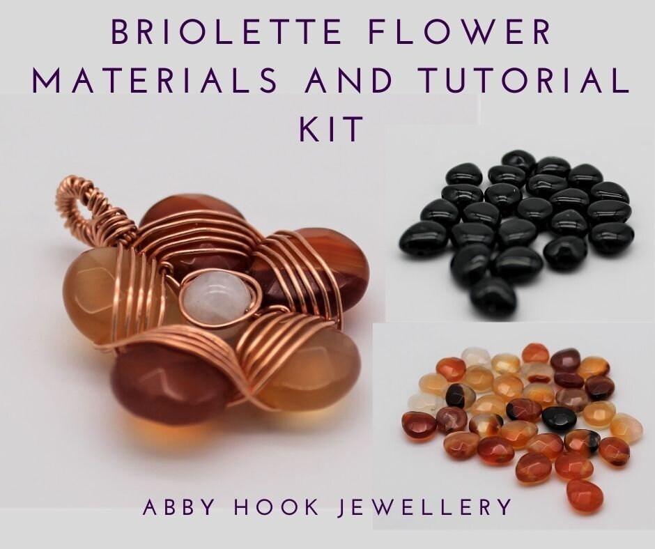 Briolette Flower pendant Materials and Tutorial kit - wire jewelry making  kit