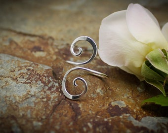 Sterling Silver Adjustable ring - Double Spiral wrap around - Size 5 To 7 (UK J1/2 To O) - 12 gauge