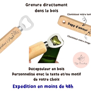 Personalized wooden bottle opener. Can opener / Ideal gift for Wedding/Men/Father&#39;s Day/Grandfather&#39;s Day/Godfather/Uncle/Father-in-law