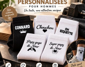Personalized black and white men's "sport" style socks - ideal gift for men, Father's Day, or grandpa.