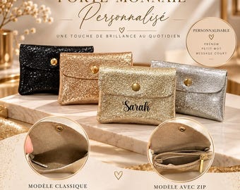 Sparkling sequined coin purse for women – Customizable glittery wallet – Ideal gift for women, teenagers, godmothers