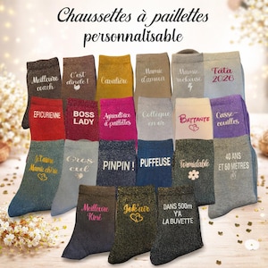 Chaussettes à Paillettes Personnalisées. Idéal cadeau pour femme et cadeau anniversaire pour Femme, cadeau mamie, cadeau maman